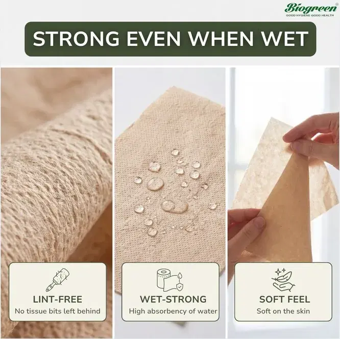 Strong even when wet: lint-free, wet-strong, soft feel