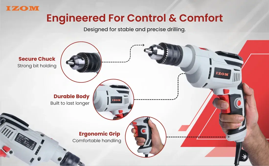 IZOM drill A+ module: Engineered for control and comfort. Secure chuck, durable body, ergonomic grip.