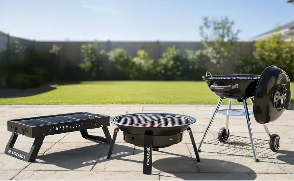 Exousia grills set up on a patio