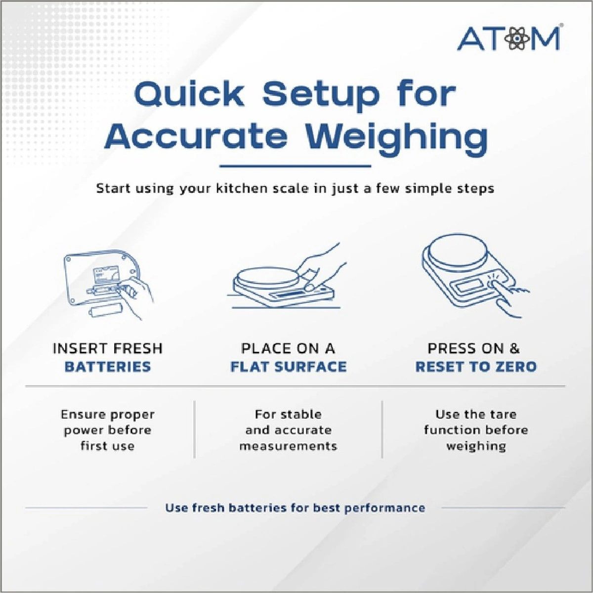 Atom kitchen scale: quick setup for accurate weighing